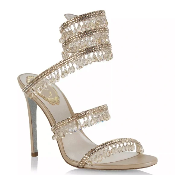 Rene Caovilla- Chandelier Embellished Leather Wrap Sandals - Picture 2 of 11